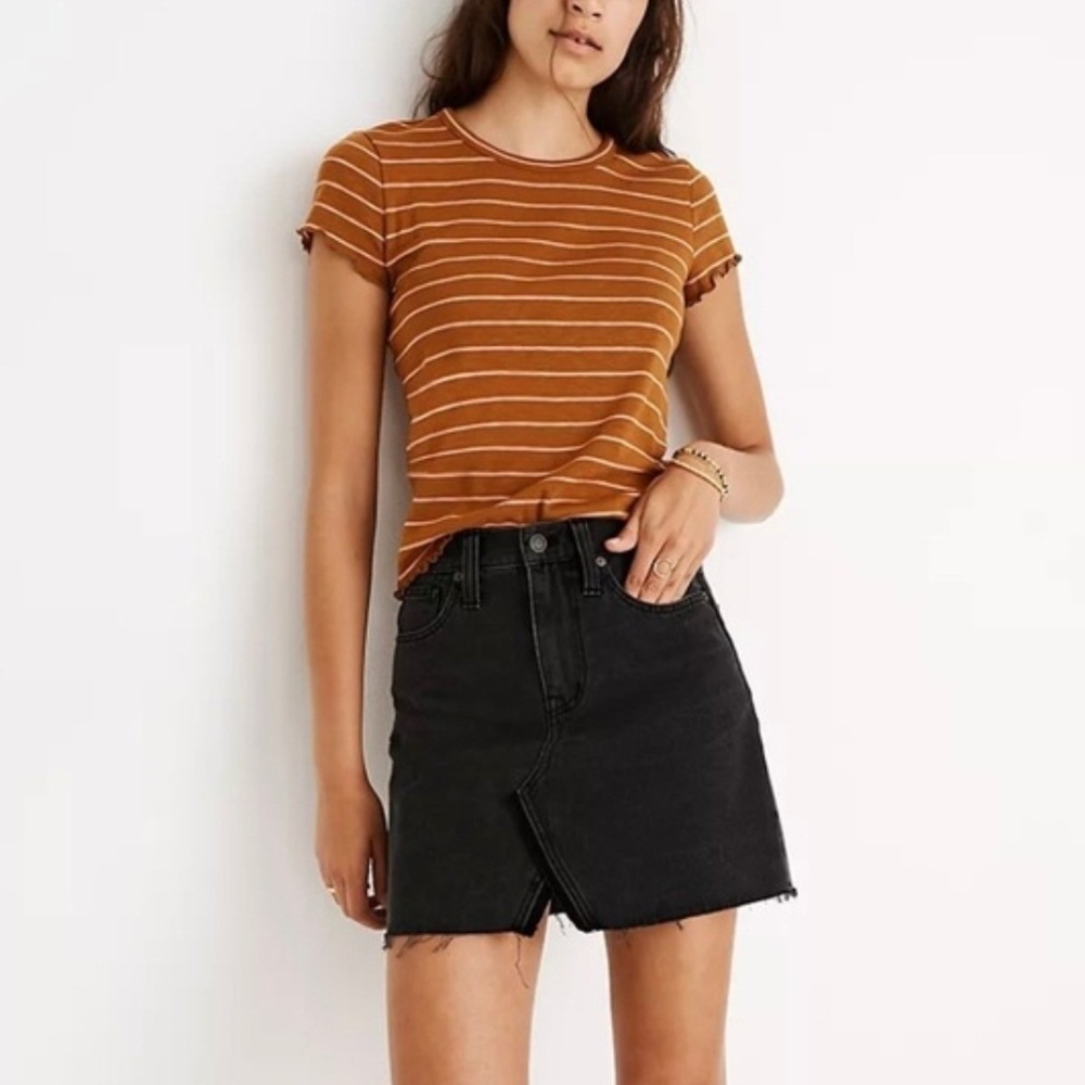 Madewell Rigid Denim A-Line Mini Skirt Faded‎ Black Raw Hem M2228 Size 31